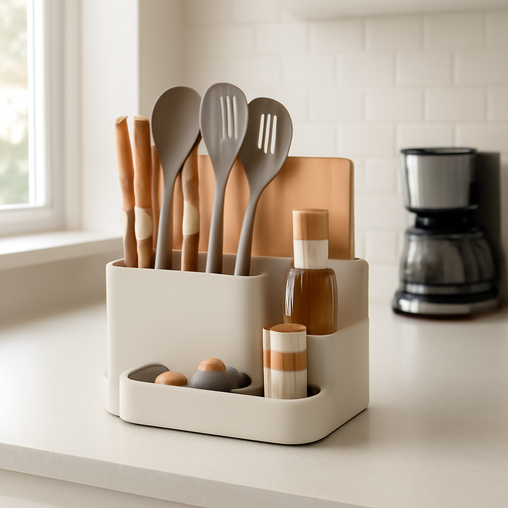 Organizador compacto que otimiza a cozinha e facilita o dia a dia doméstico