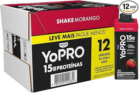 YoPRO Morango: Pack 12x250ml com 15 g proteína por porção R$101,19