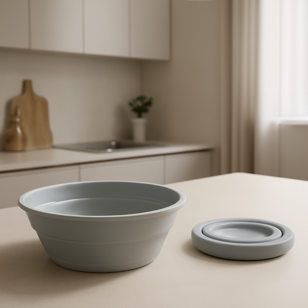 tigela de silicone dobrável que otimiza espaço e facilita o preparo na cozinha