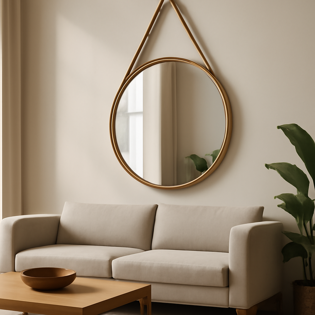 Espelho redondo decorativo com alça que une praticidade design e sustentabilidade para sua casa