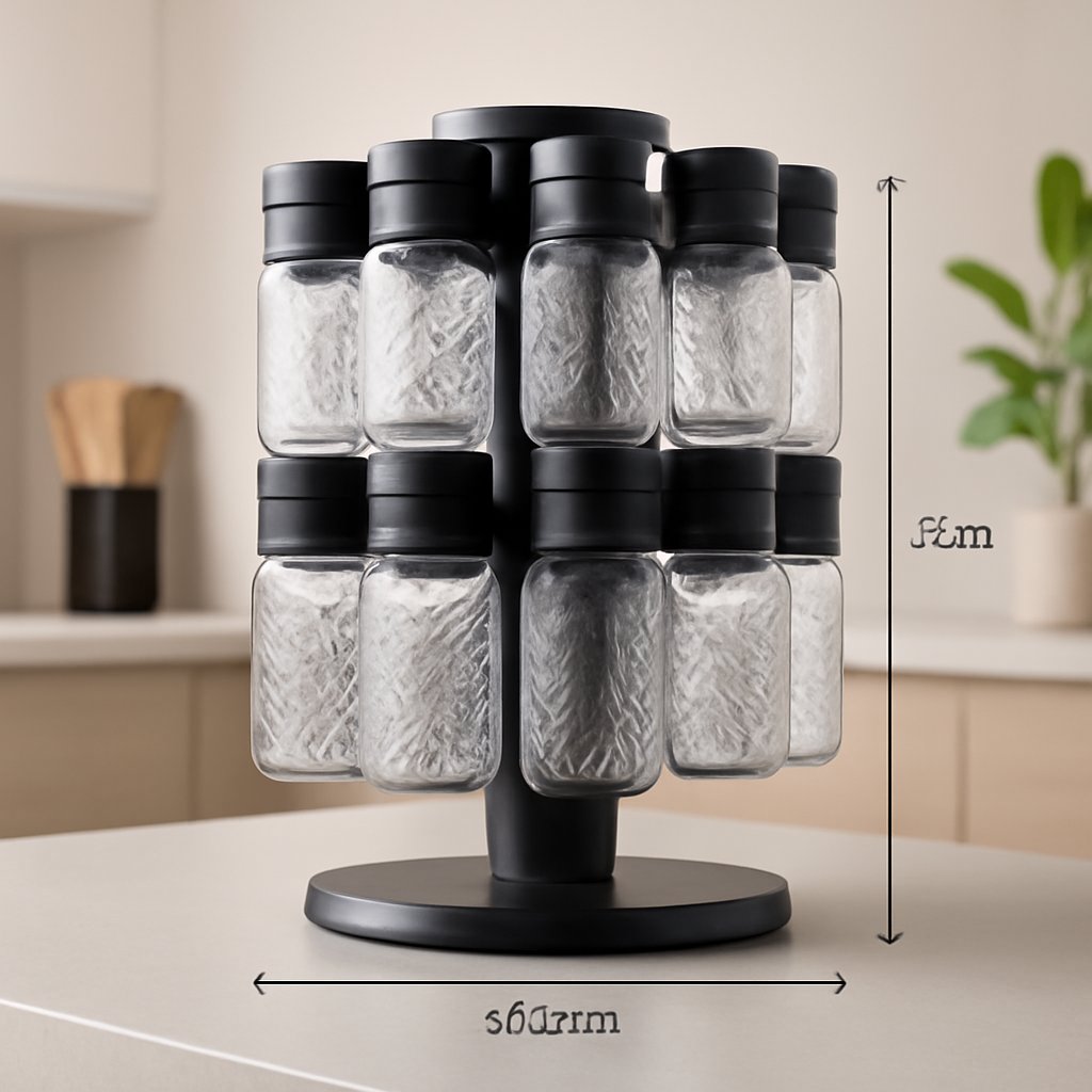 Porta tempero giratório que organiza e facilita o uso dos temperos na cozinha diária