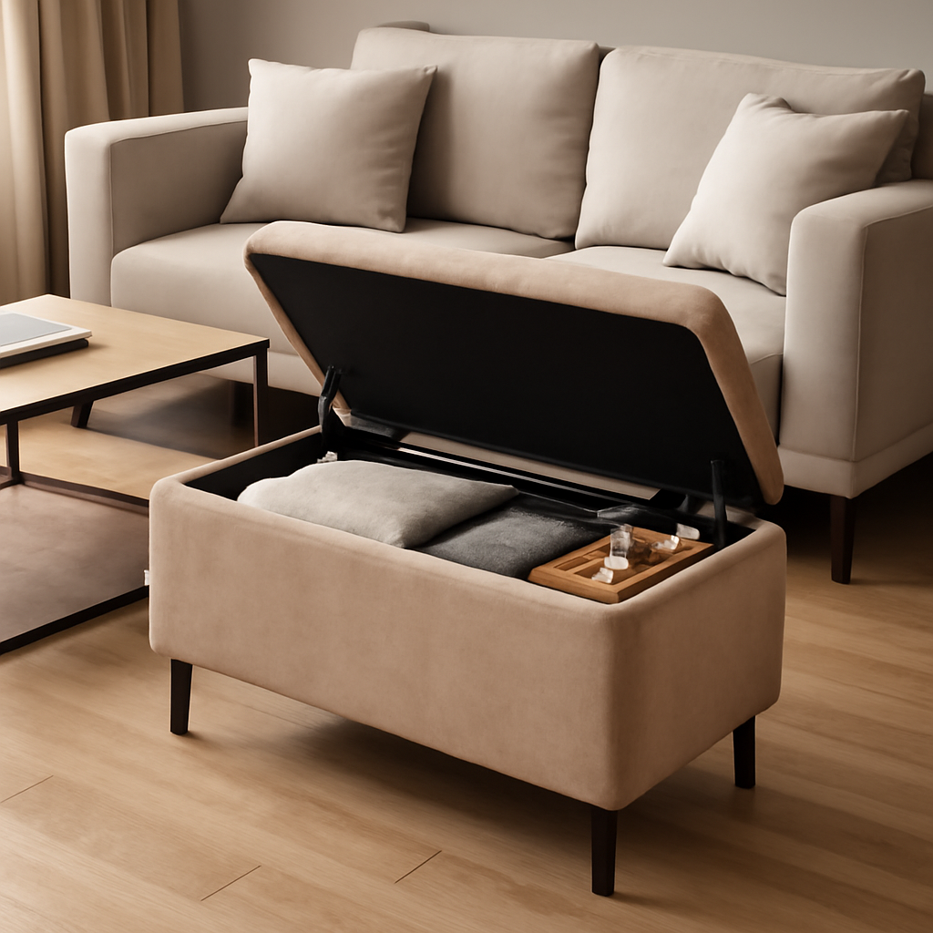 Baú organizador estofado que otimiza espaço e oferece conforto e elegância na sua casa