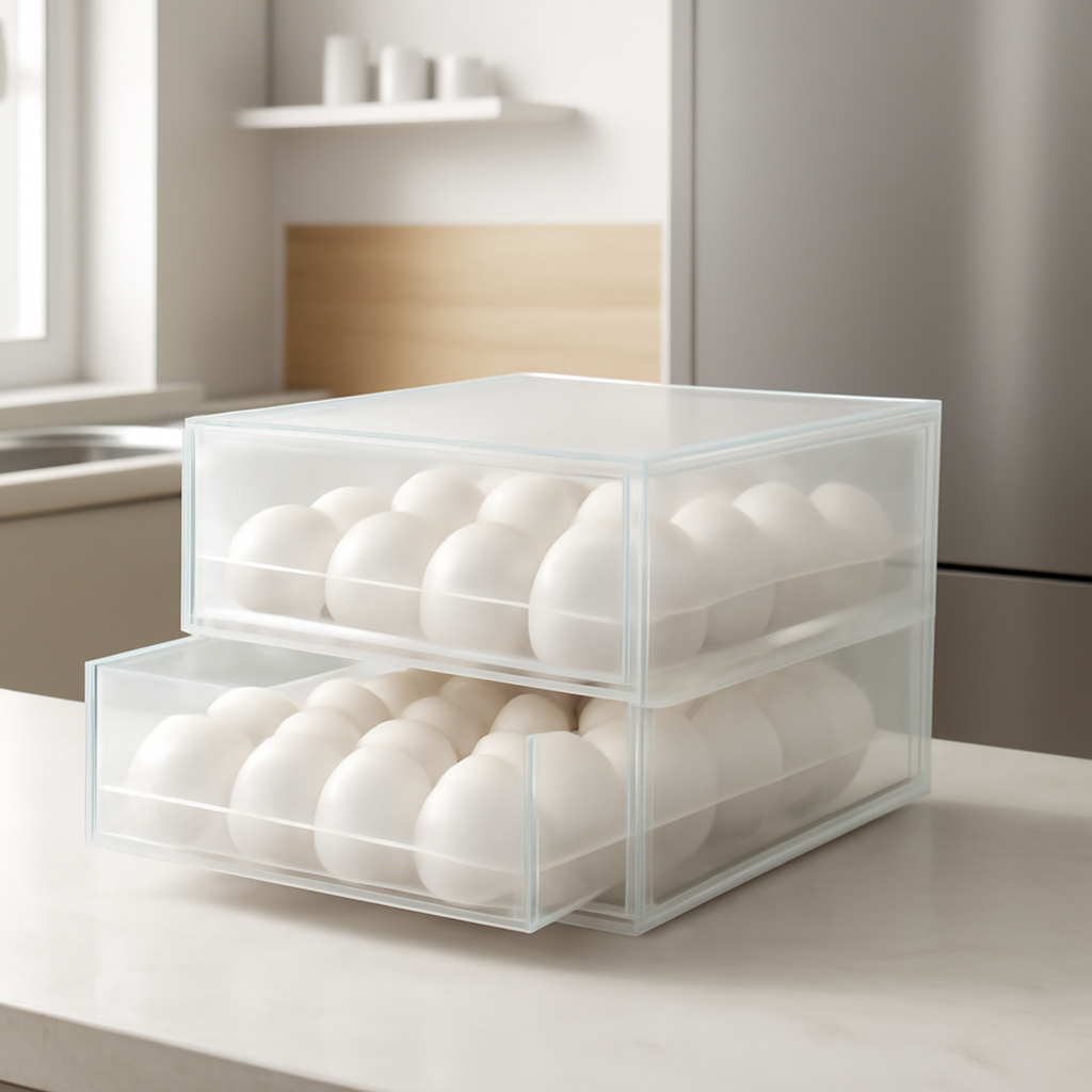 Gaveteiro duplo para ovos que organiza e protege facilitando o uso na cozinha diária