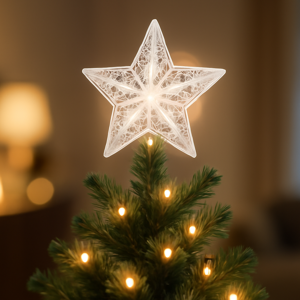 Ponteira estrela para árvore de Natal que valoriza decoração com brilho natural