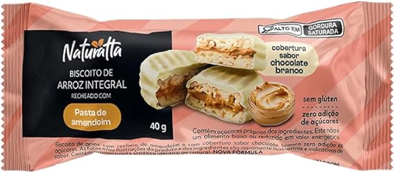 Naturatta Biscoito Arroz com Amendoim Coberto Branco Zero Açúcar 2x40g