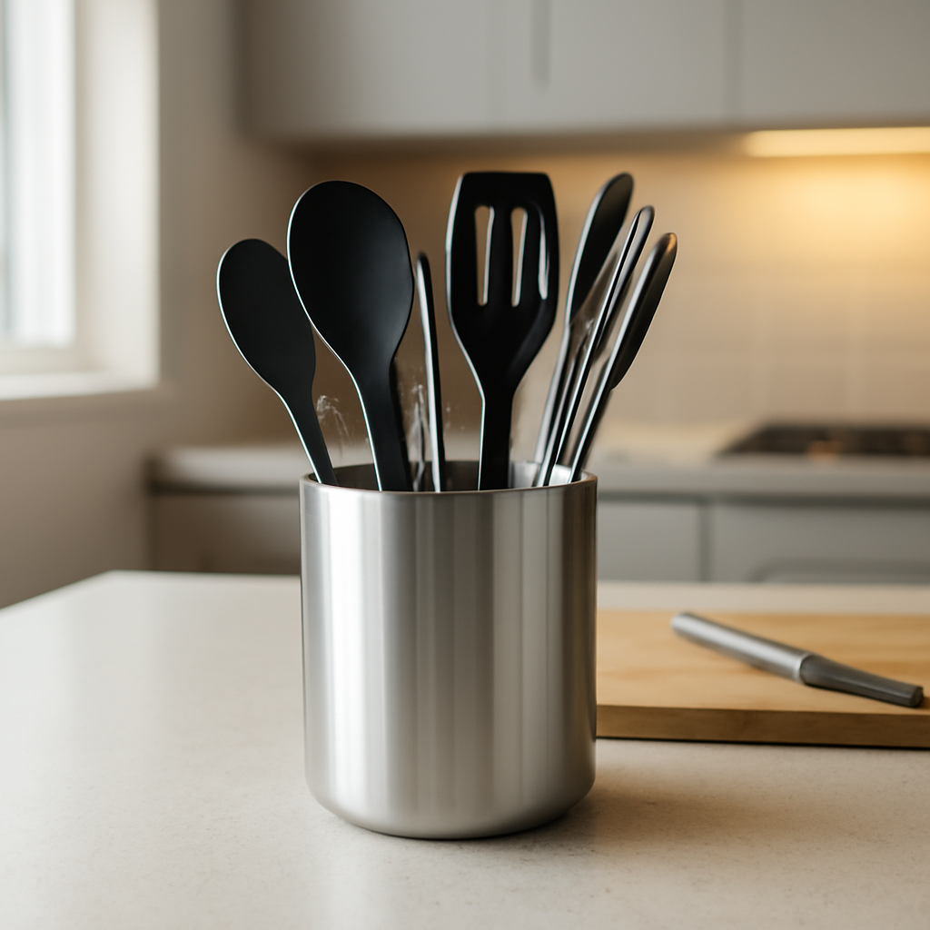 Suporte para utensílios que organiza a cozinha e facilita o preparo das refeições